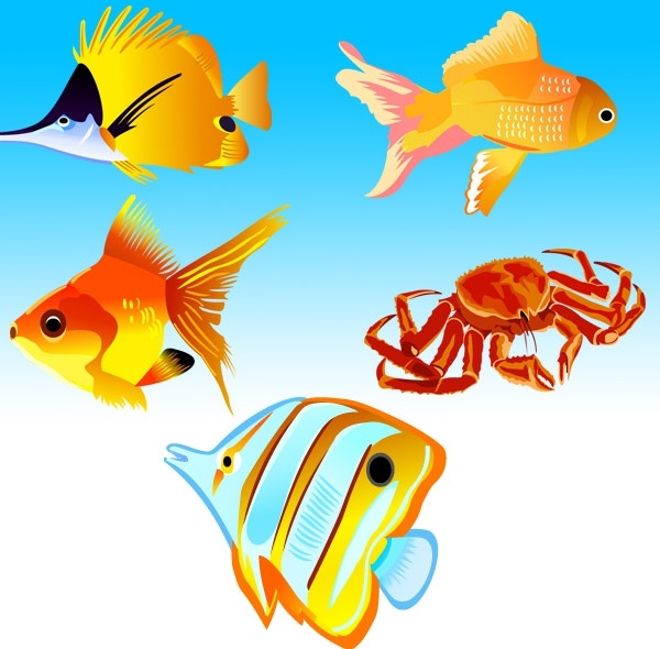 fishes crab icons collection various colorful types