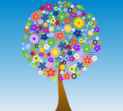 blooming flowers tree icon colorful cartoon style