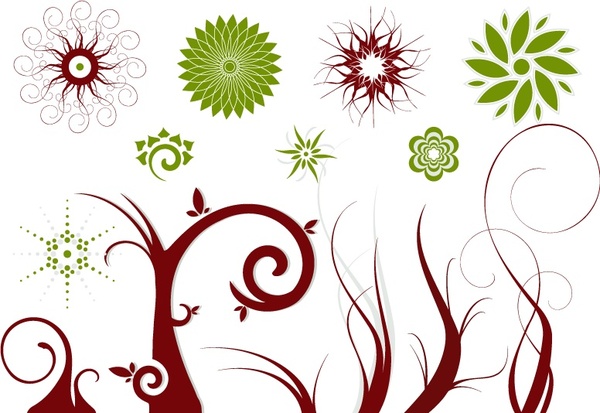 flowers trees design elements green brown classical style