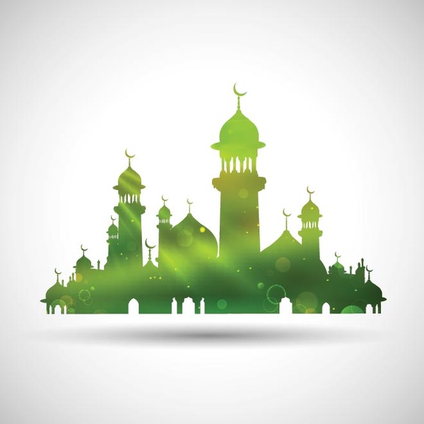 Free vector glossy decorated green mosque on the event of eid ul adha ...