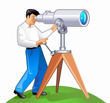 man using telescope theme colored style design