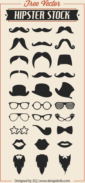free vector hipster stock mustache beard charlie hat rayban glasses