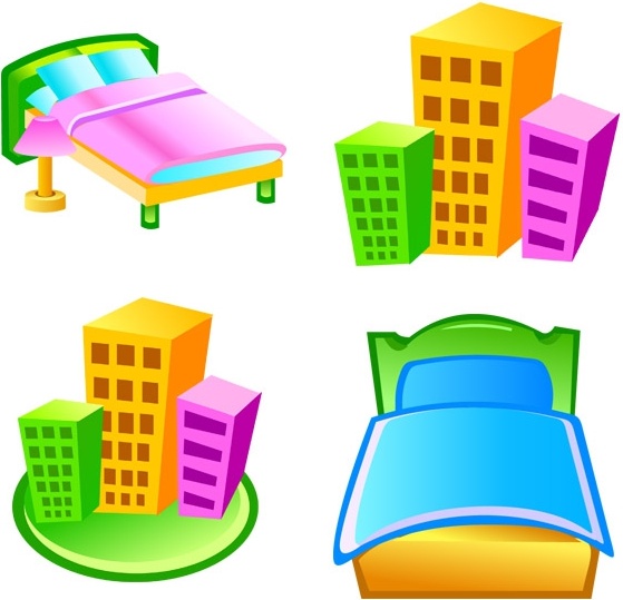 beds hotels icons design various colorful 3d styles