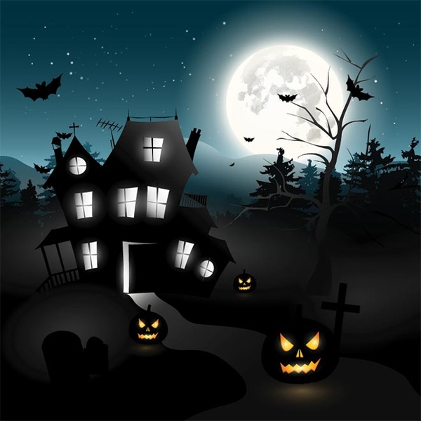 Free vector hunted house and tree halloween template Free vector in ...