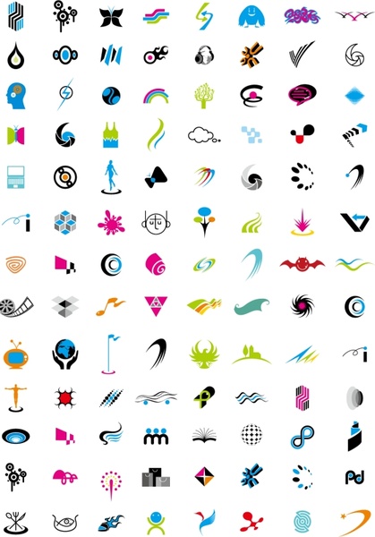 colorful icons collection various shaped symbols isolation
