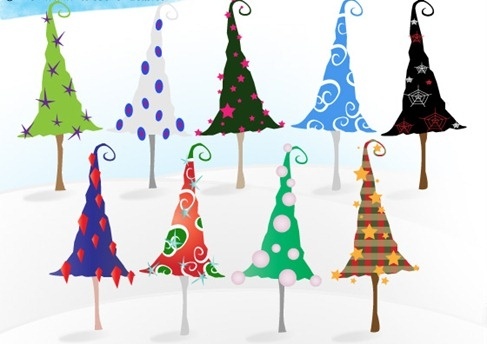 Free Whimsy Christmas Trees Vectors