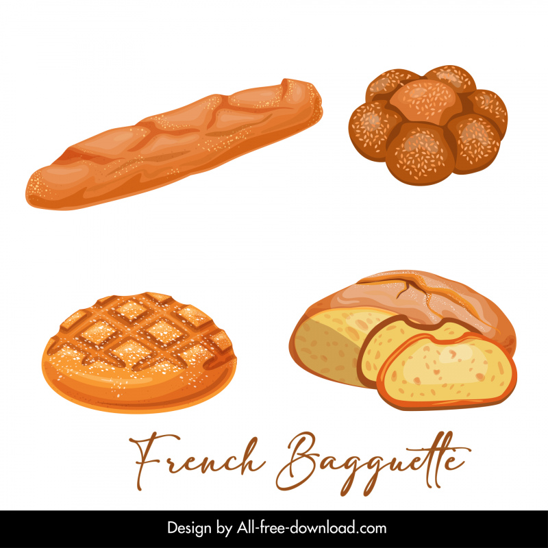 french baguette advertising design elements bread loaf slices sketch