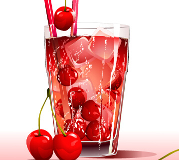 fresh cherries and ice drink vector