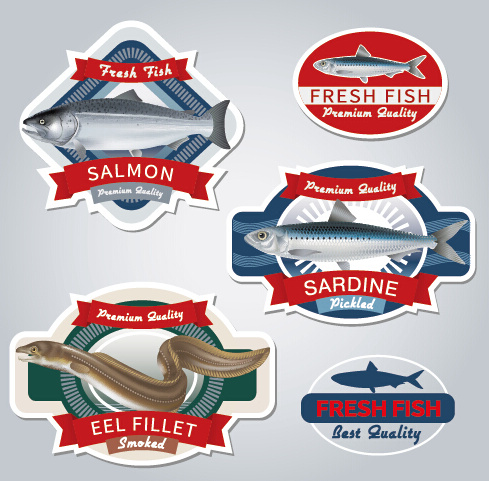 fresh fish labels design vector 
