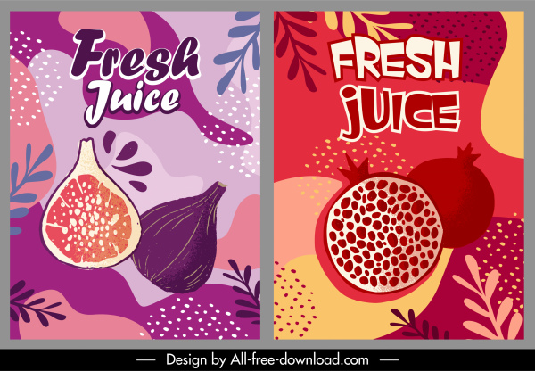 fresh fruit poster template flat retro handdrawn sketch