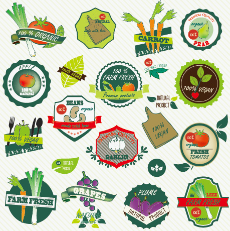 fresh vegetables labels design vector