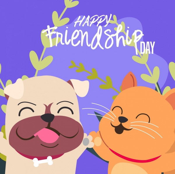 friendship day banner cute dog cat icons