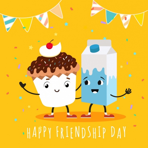 friendship day banner stylized cupcake milk icons decor