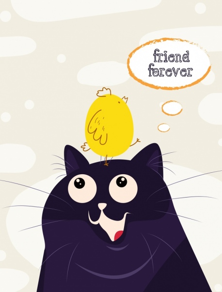 friendship drawing cat chick icon cute cartoon design