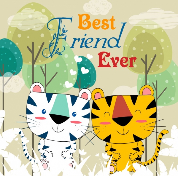 friendship drawing tigers icon colored handdrawn design