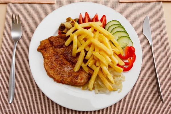 fries and steak on plate 