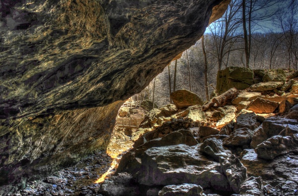 from inside the cave at maquoketa caves state park iowa
