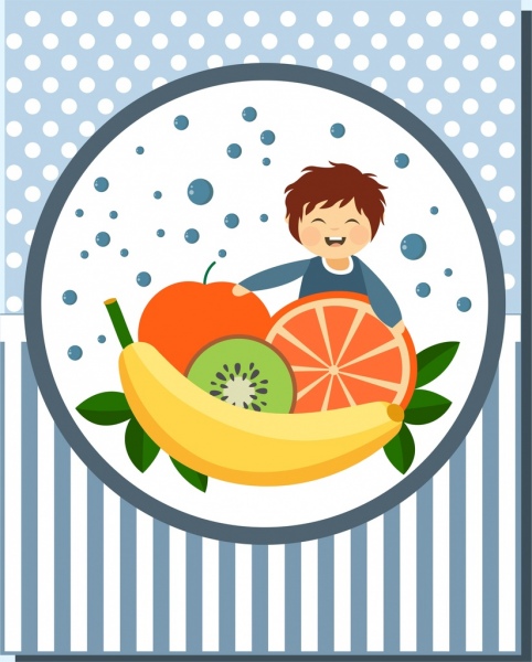 fruit advertisement colorful style tiny boy icon decoration
