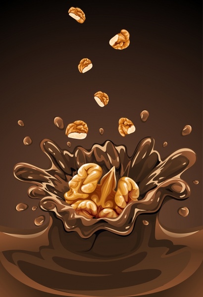 walnut milk advertising background 3d brown splashing design