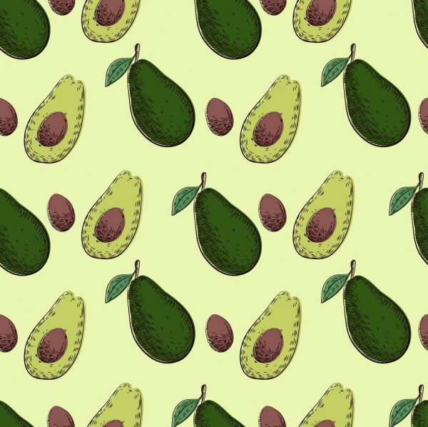 fruit background avocado icons colored repeating design