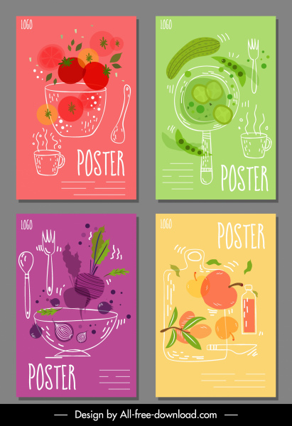 fruit beverage posters colorful handdrawn decor