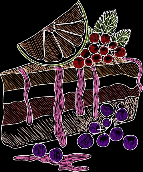 fruit cake background multicolored handdrawn sketch