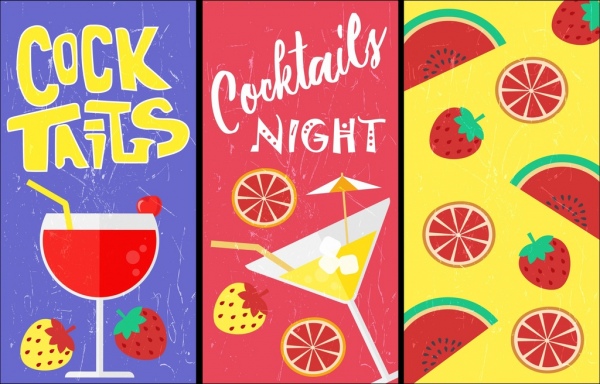 fruit cocktail banner sets multicolored flat decor