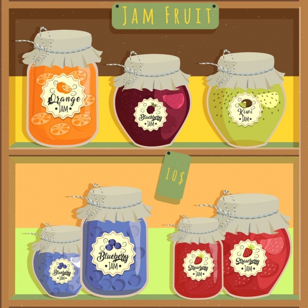 fruit jam advertising shelf jar icons