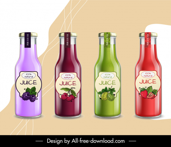 fruit juice bottle templates shiny colorful design