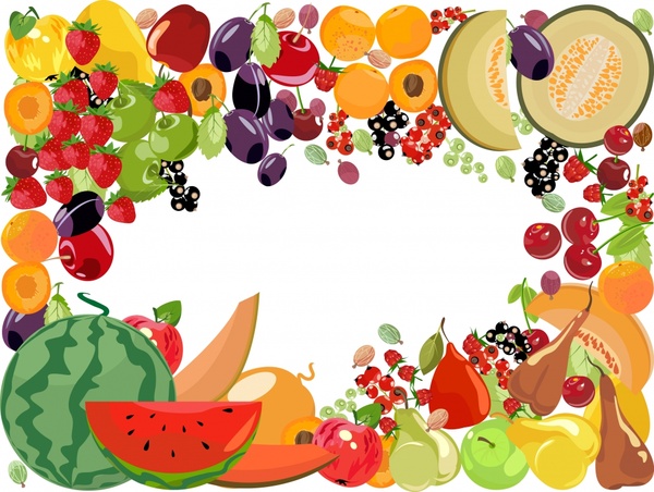 fruits border background colorful icons decor
