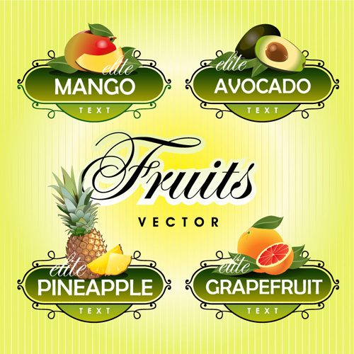 fruit with vegetables labels design set