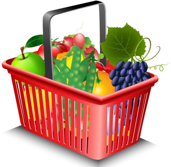 fruits and vegetables and shopping basket 02 vector