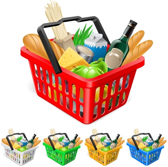 fruits and vegetables and shopping basket 03 vector