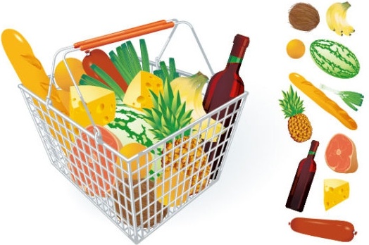 fruits and vegetables and shopping basket 04 vector