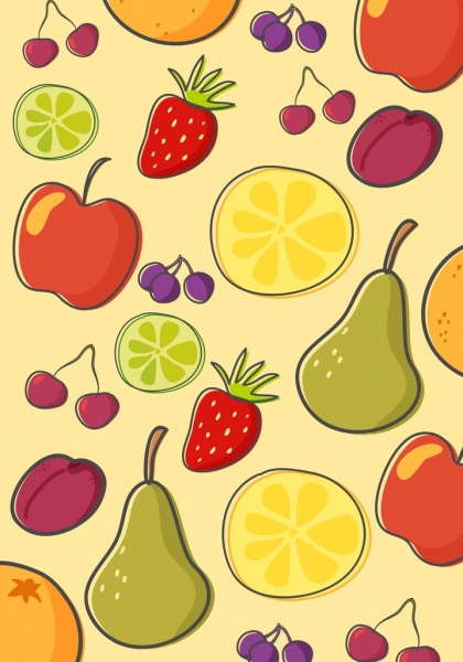 fruits background colored flat handdrawn repeating design