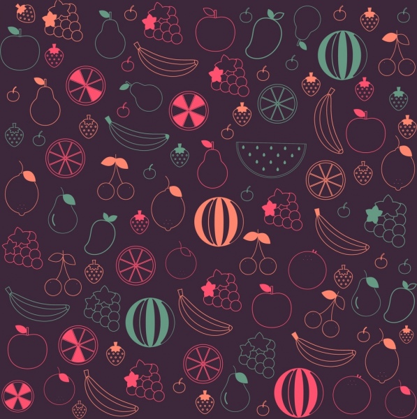 fruits background dark silhouette design various flat icons