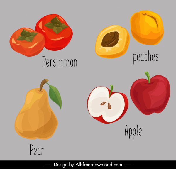 fruits icons colored retro handdrawn sketch
