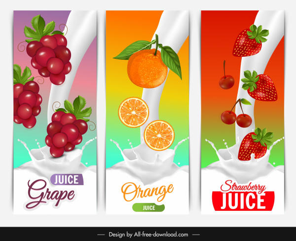 fruits juice milk advertising grape orange strawberry sketch