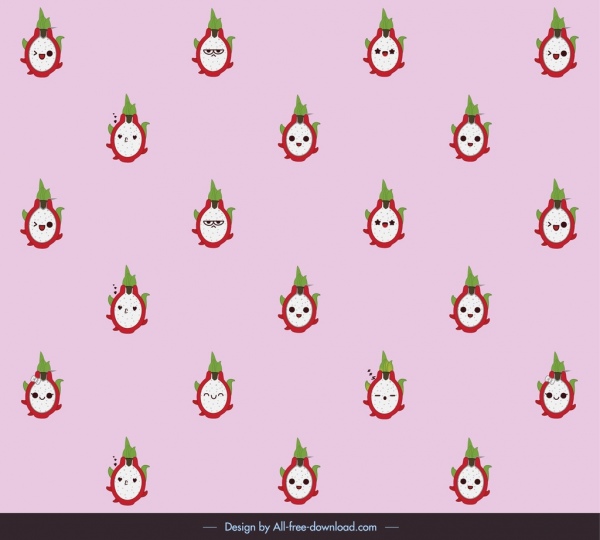fruits pattern template repeating design funny stylized faces