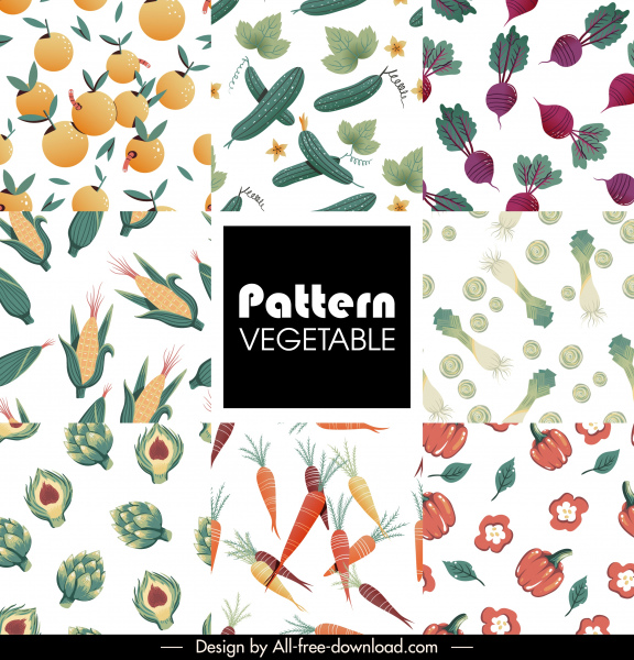 fruits vegatables pattern templates colored repeating flat decor