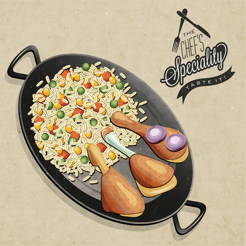 frying pan and food design vector