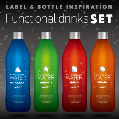 functional drinks bottle vector set