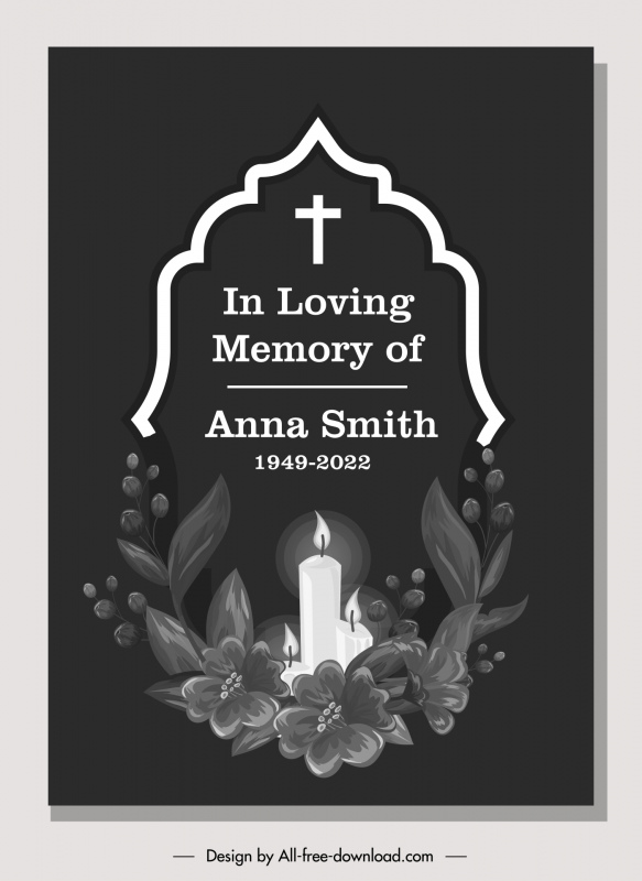 funeral  card template elegant dark monochrome design