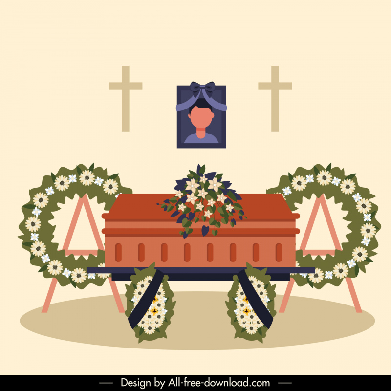 funeral icon coffin wreath sketch