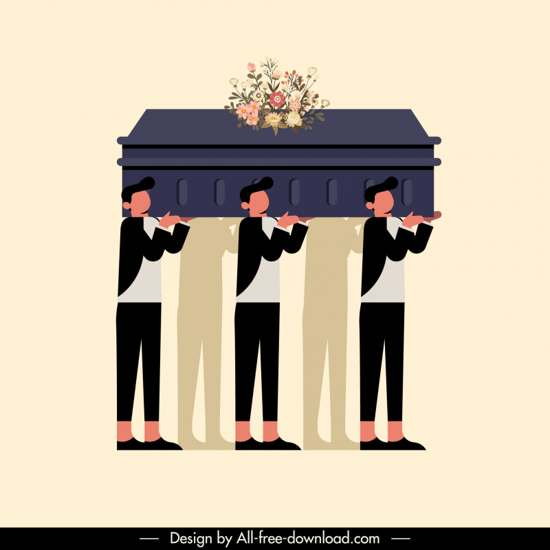 funeral icon men bringing coffin cartoon sketch