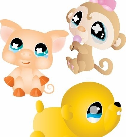 cute animals icons 3d colored design