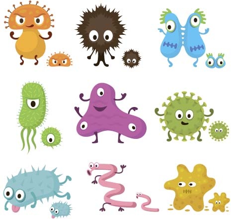 Funny cartoon bacteria and virus vector Vectors graphic art designs in