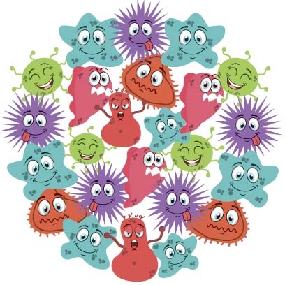 funny cartoon bacteria and virus vector