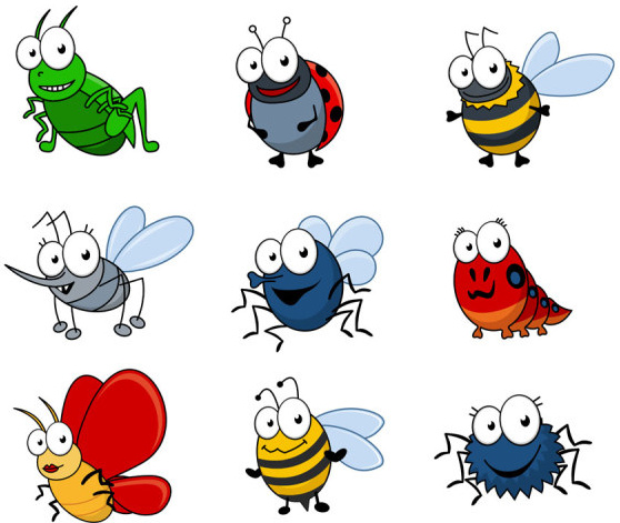 funny cartoon insects vector set