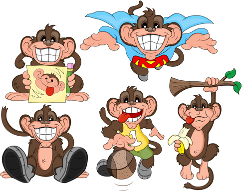 funny cartoon monkey vector icons vector and photoshop brushes